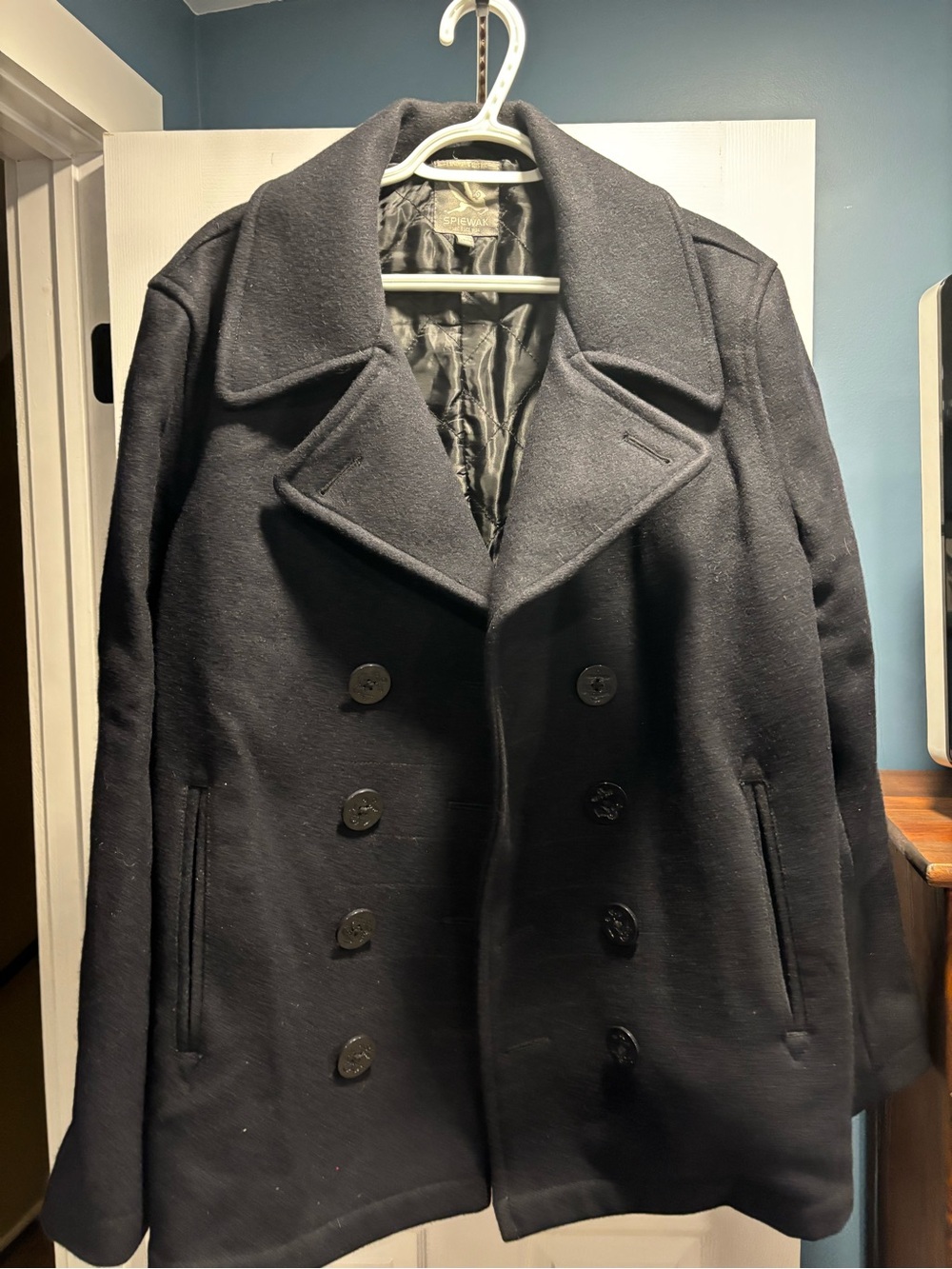 Men's Spiewak Navy Blue Double-Breasted Wool Peacoat